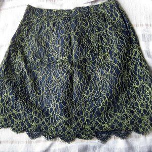 NWT J.Crew Lace Miniskirt A Line Floral Navy Yellow Scalloped Hem Lined Size 00